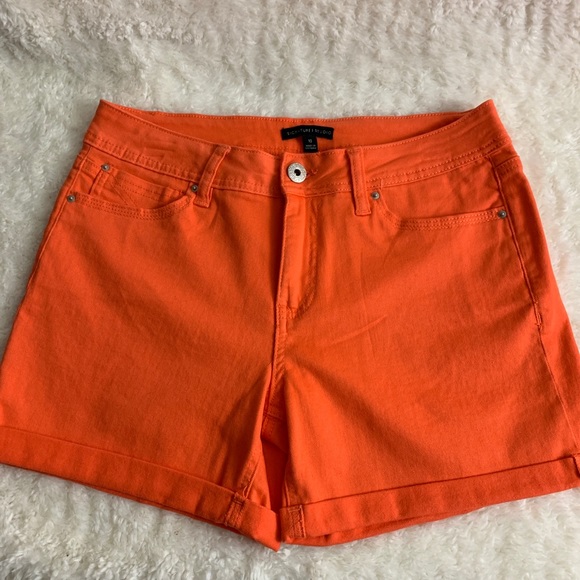 orange jean shorts womens